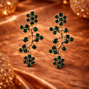 Green Tree Rhinestone Dangle Earrings